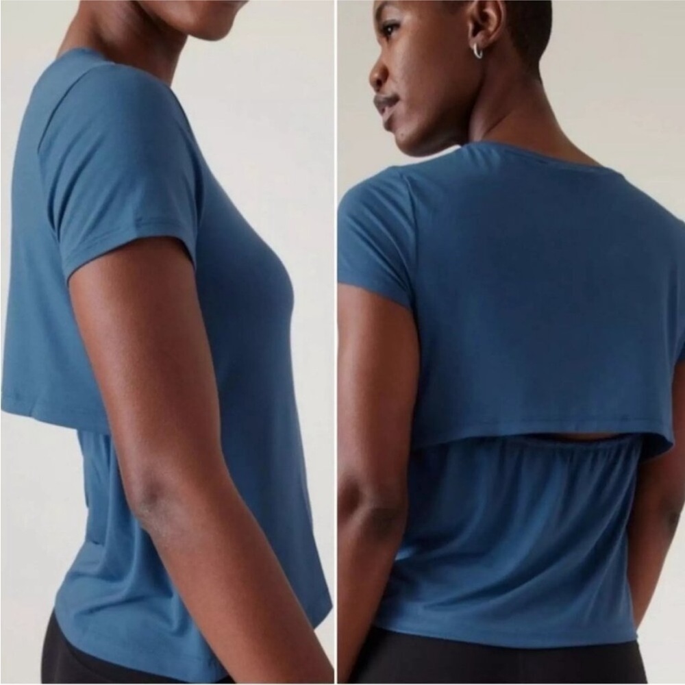 Athleta Air Out Cinch Tee blue 
Size S